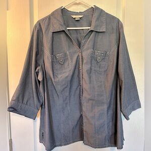 CJ Banks Blue Button Down Shirt 3/4 Sleeves Roll Up EUC Sz 2X